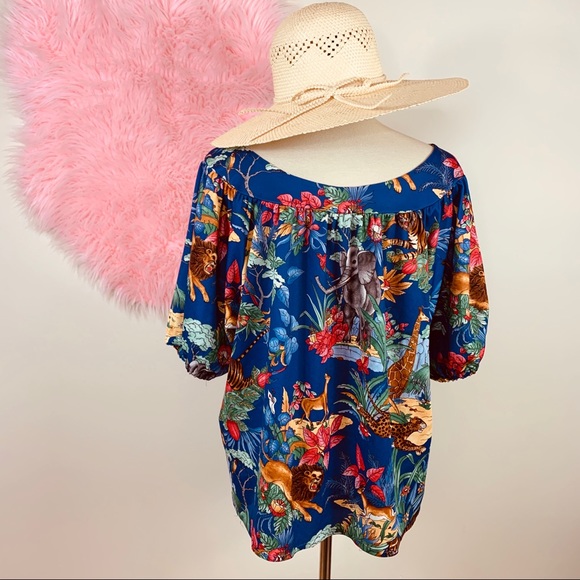 Vtg 70s Welcome to the Jungle Oversized Blouse M L - Picture 7 of 8